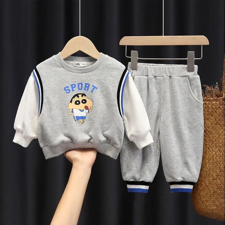 Bộ Áo Sweater Phối Quần Dài Thời Trang Xuân Thu Dễ Thương Cho Bé Trai