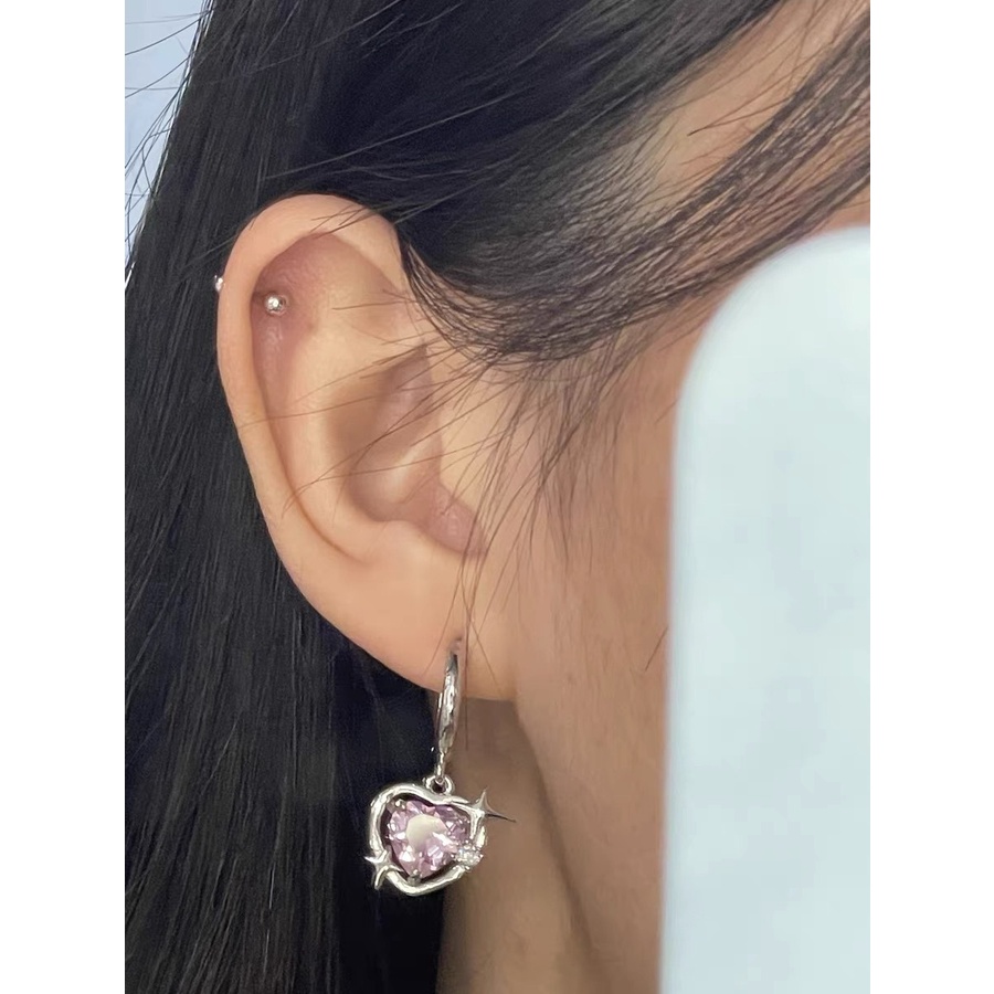Khuyên Tai Đính Đá Zircon Màu Hồng Đào Thời Trang Dành Cho Nữ