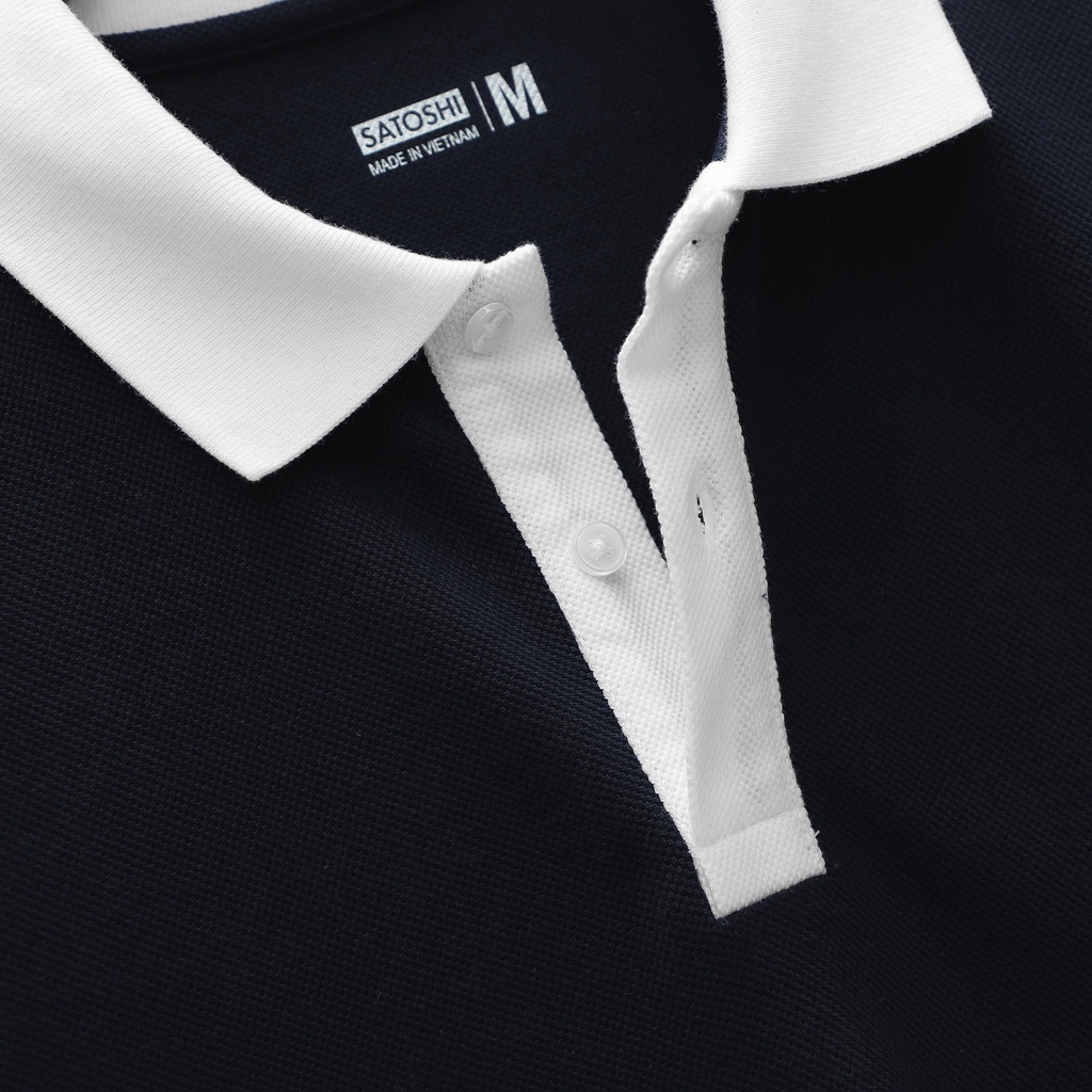 Áo Polo nam Satoshi Diamond Pique SAPL79 Navy Viền Cổ Trắng Chất Cotton