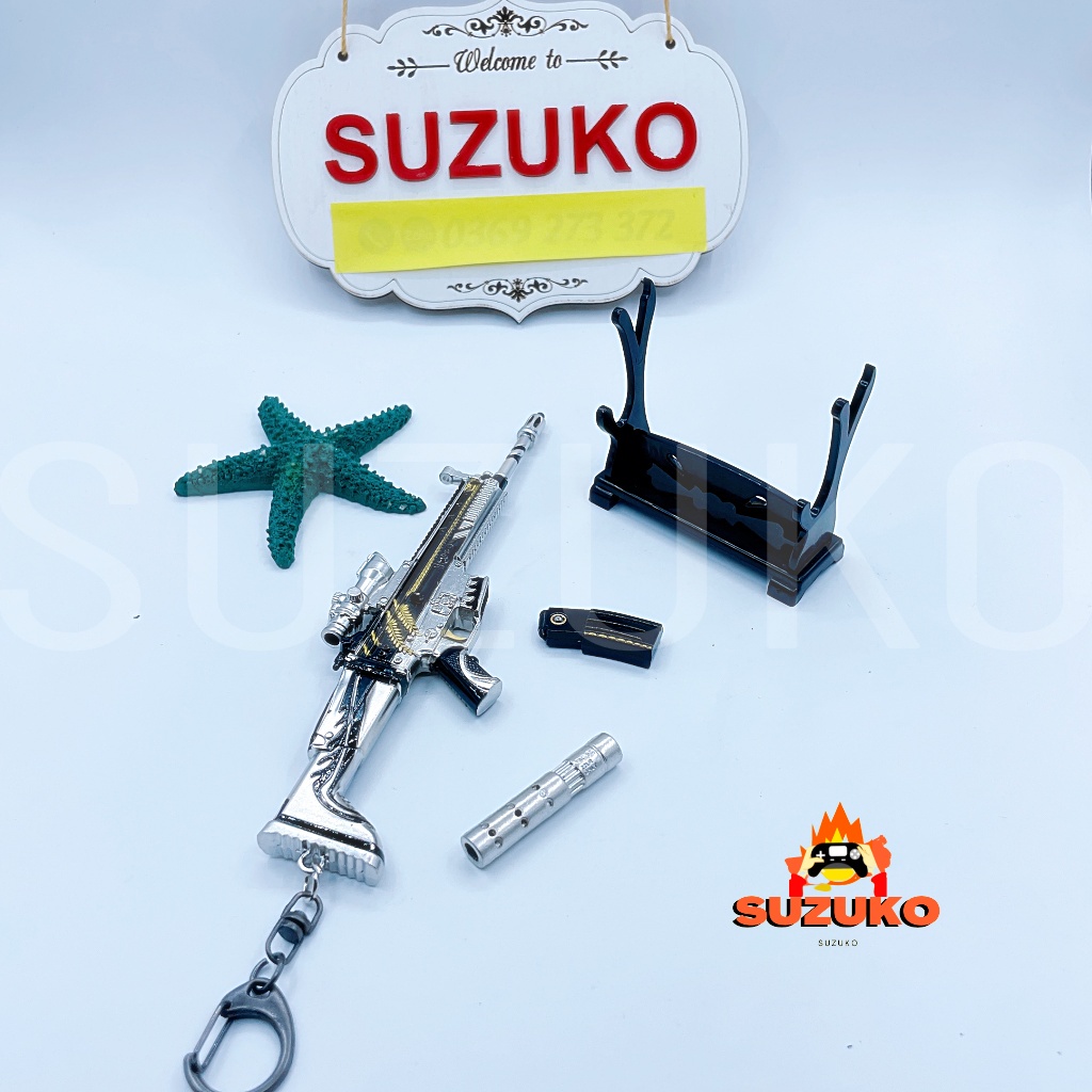 Mô hình kim loại lắp ráp SCAR pubg đồ chơi lắp ghép mini Skin Gold Keel 21cm đồ chơi lắp ghép Tặng kệ đỡ trưng bày