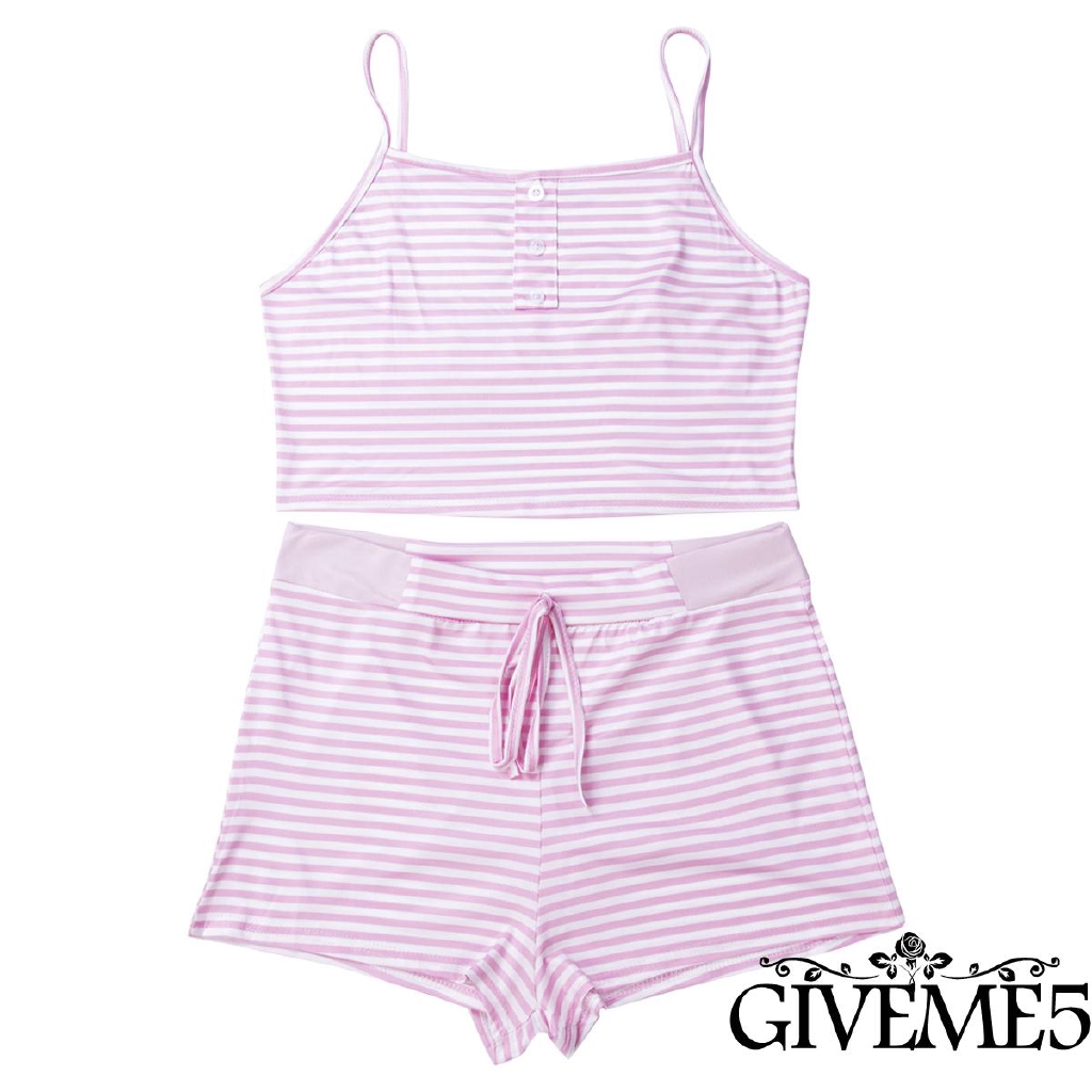 Bộ đồ ngủ áo hai dây + quần ngắn kẻ sọc cho nữ