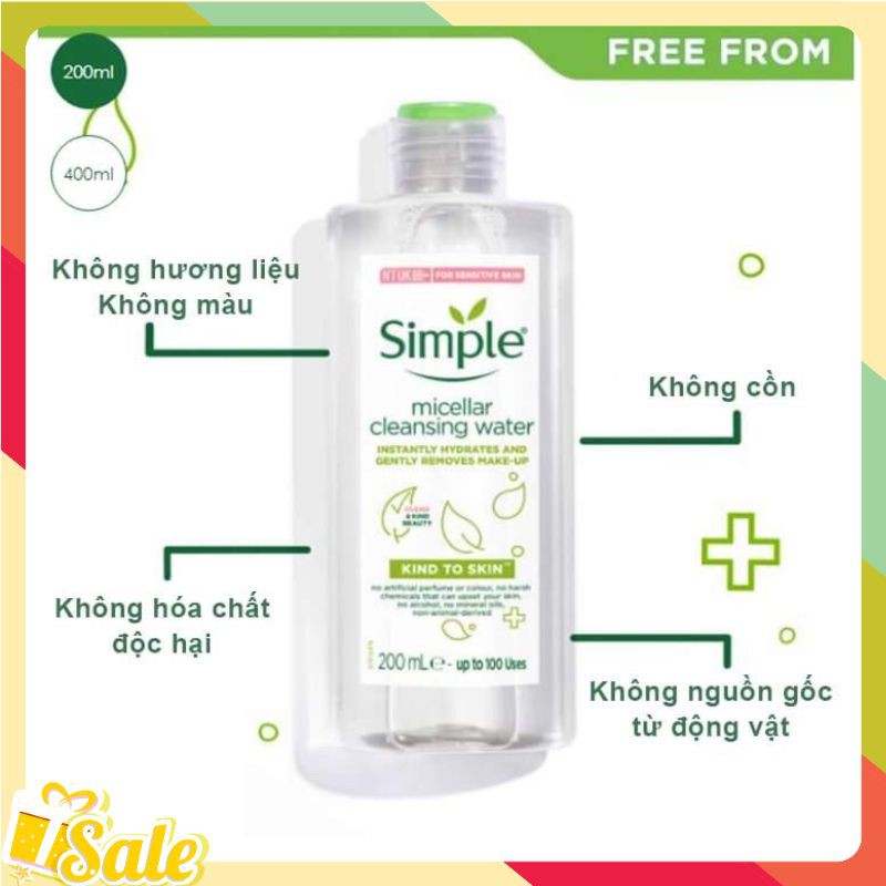 Nước Tẩy Trang Simple Micellar Cleansing Water 200ml- Nước Tẩy Trang Làm Sạch Mọi Loại Da- Date 2024