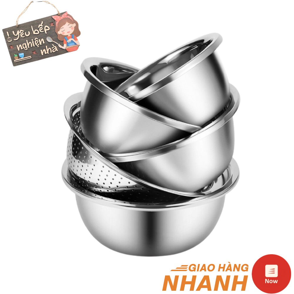 [Mã SRJULY1215 giảm 20K đơn 50K] Bộ Thau Rổ ☘ YÊU BẾP ☘ Bộ Thau Rổ Bếp 5 Món Bằng Inox Đủ Size Từ 18 - 26Cm | BigBuy360 - bigbuy360.vn
