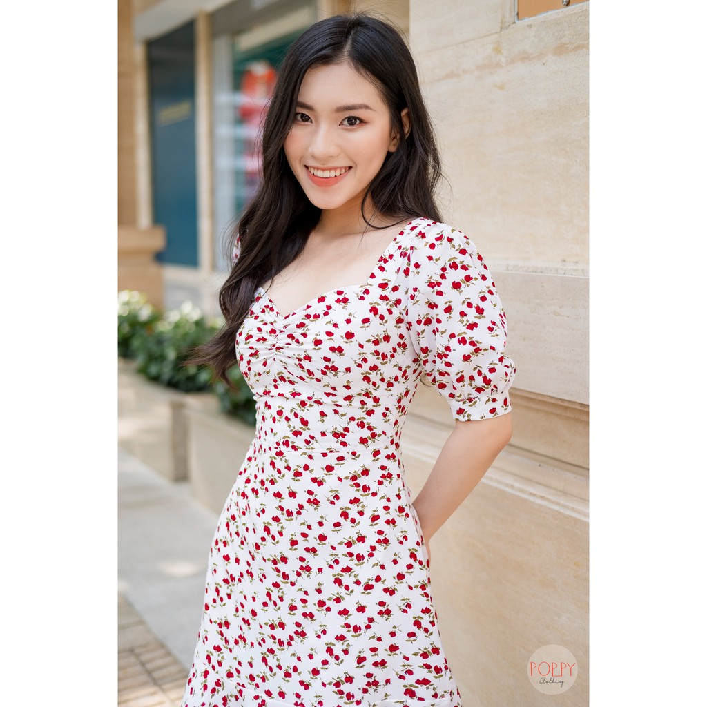 [TẶNG SCRUNCHY][ẢNH THẬT] Đầm hoa nhí nhún ngực tay bồng phối bèo