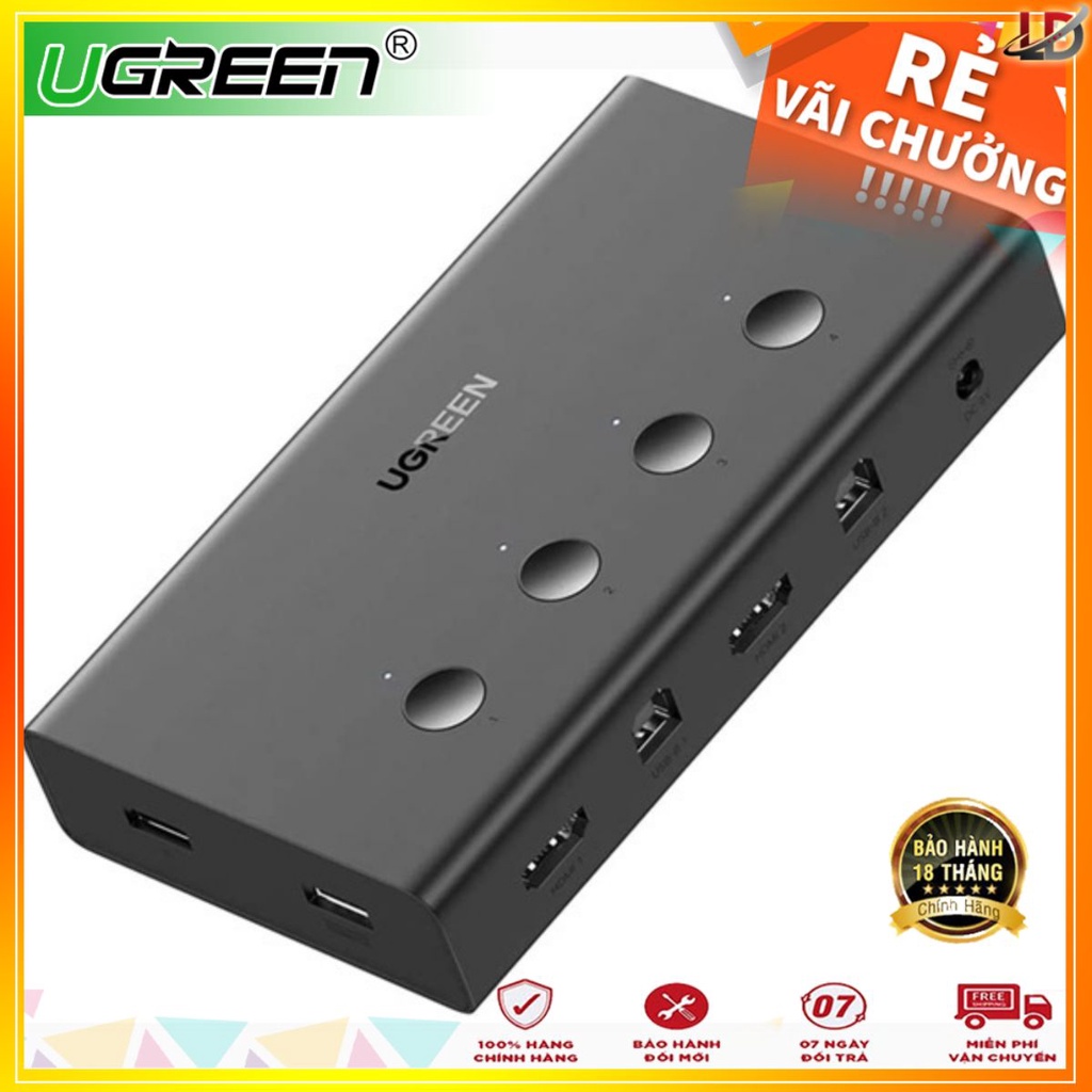 Ugreen 70439 - Bộ chuyển KVM Switch 4 vào 1 ra  chuẩn HDMI 2.0 hỗ trợ 4K/60Hz cao cấp - Phukienleduy