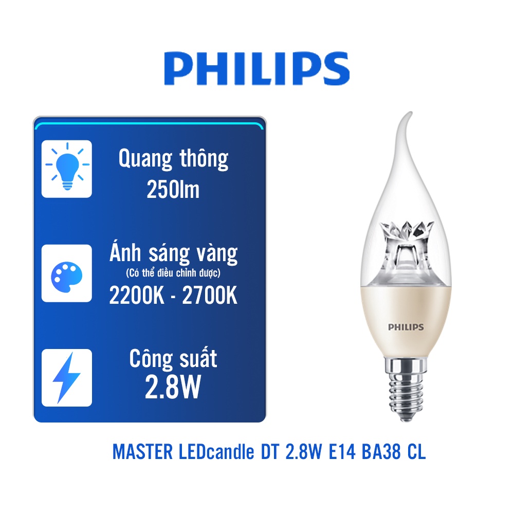 Bóng đèn Philips LED nến Master DT 2.8W E14 BA38 CL