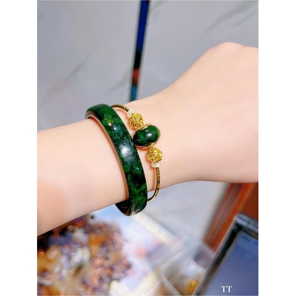 Lắc tay lông v oi mix charm pandora ngọc sơn thuỷ bọc vàng