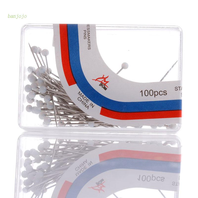 Set 100 Kim Gút Đầu Tròn Đính Hạt Ngọc Trai Giả Dùng Để May Quần Áo Diy