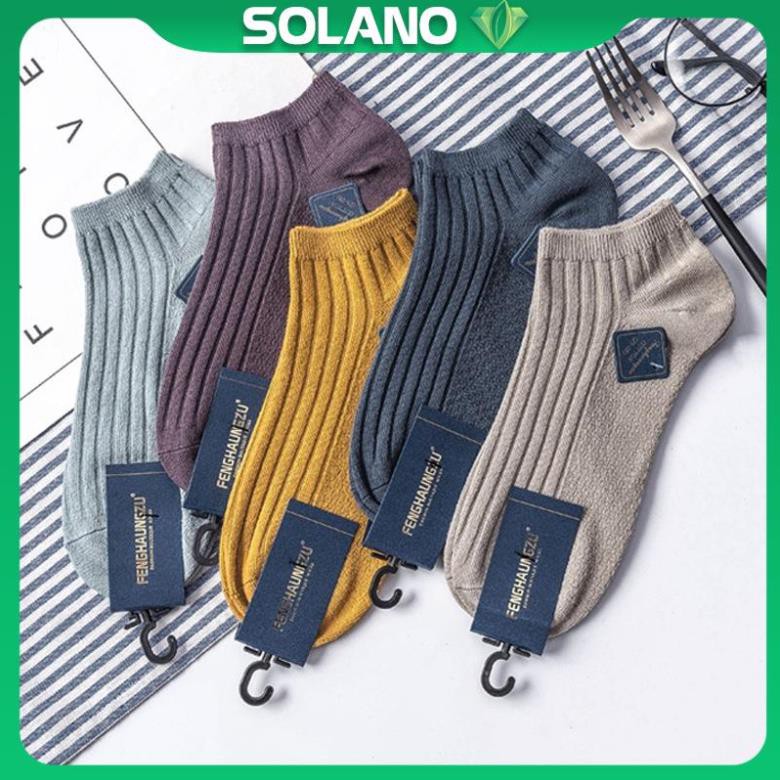 Set 5 tất nam cổ ngắn SOLANO vớ nam Nhật cotton co giãn gân chìm FAS-001350/001351