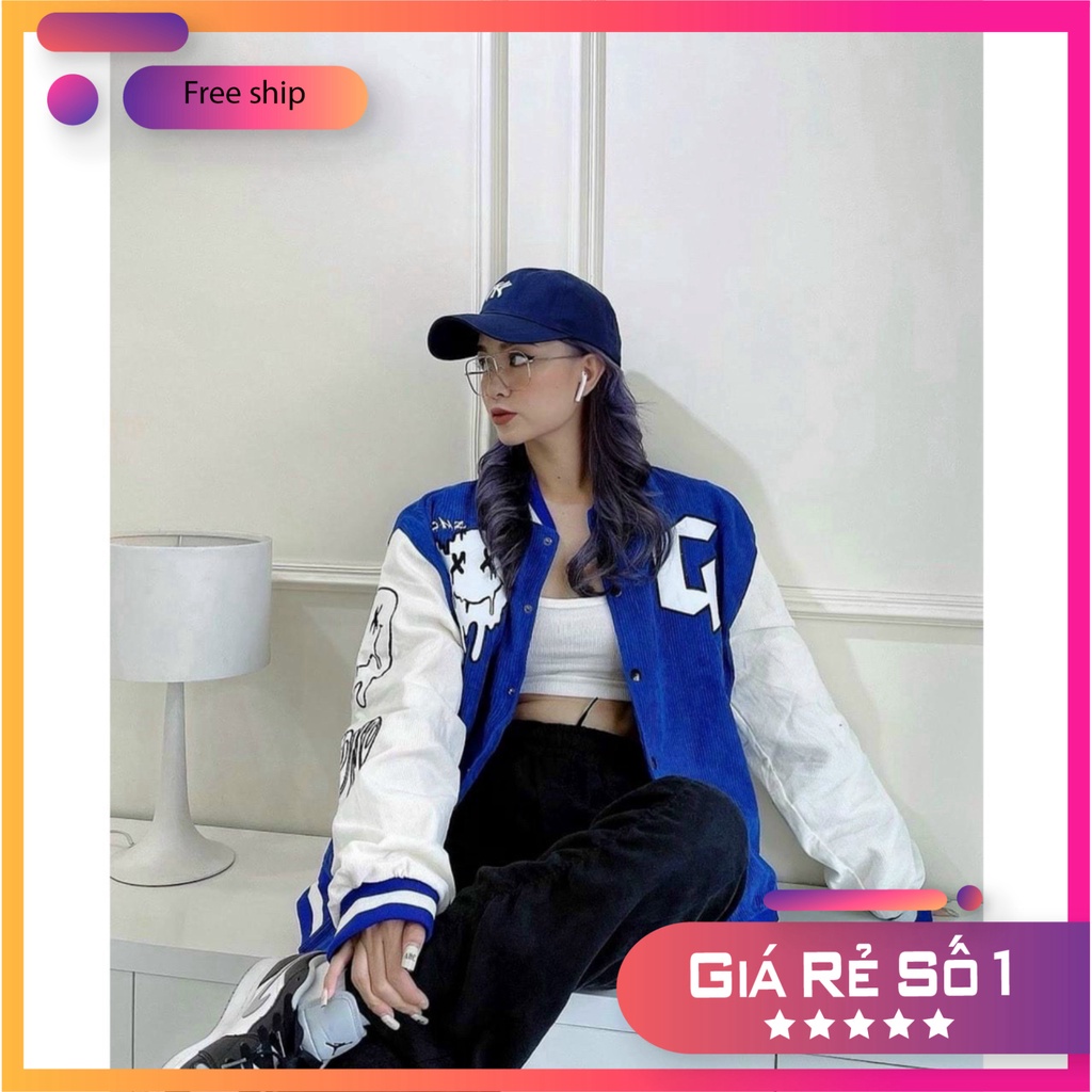 [GHÉ LỰA THÔI] Áo Khoác Bomber unisex chát nhung tăm hình thêu 2 mặt, Áo bomber nhung tăm Unisex nam