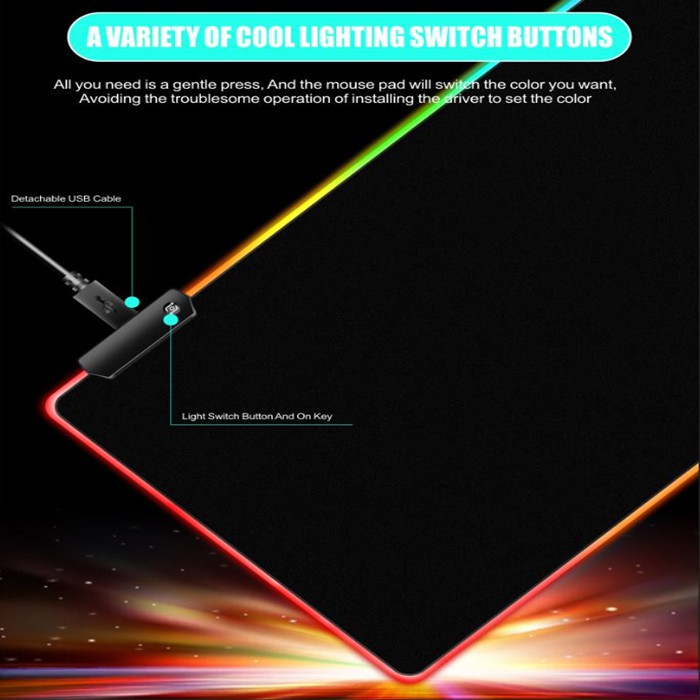 Đèn LED mát mẻ RGB Ánh sáng đầy màu sắc Bàn di chuột chơi game Kích thước lớn Usb chống nước Bàn di chuột chơi game Mice Mat Máy tính xách tay không trượt Máy tính chuột Mice Mat Mice cho Dota2