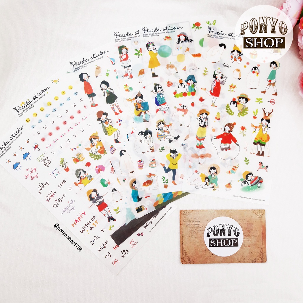👒 Bộ 6 sticker cô bé Heeda dễ thương trang trí sổ tay