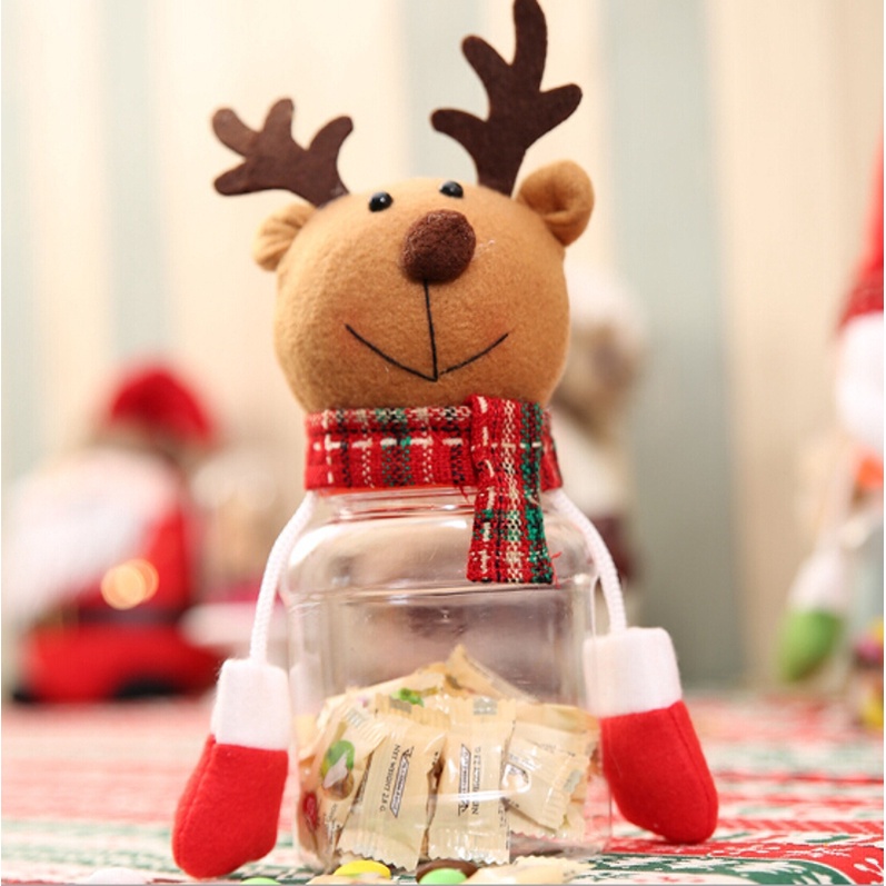 Lọ Đựng Kẹo Bằng Vải Flannel Phong Cách Giáng Sinh Dễ Thương
