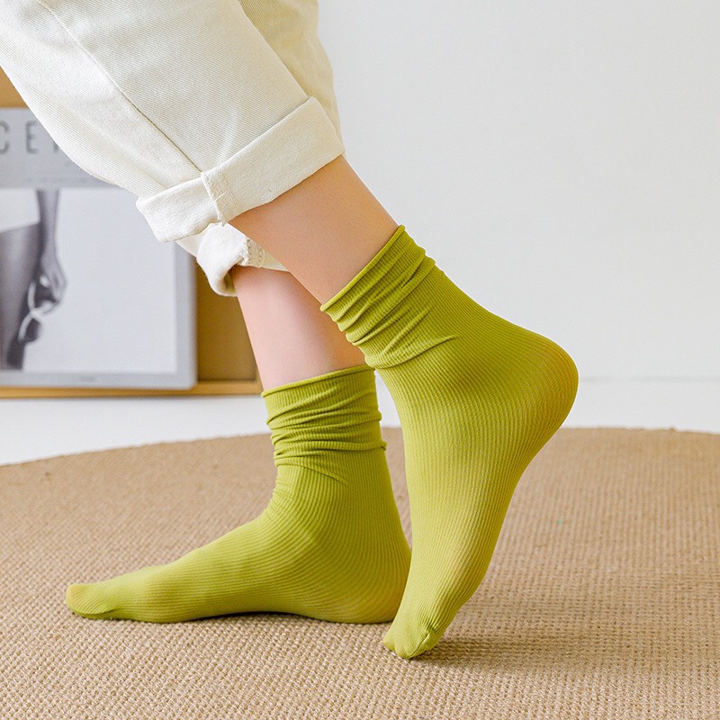 Tất nữ cổ cao vớ trơn dài chun nhún cotton kháng khuẩn thời trang hàn quốc giá rẻ MRSOCKS VC016