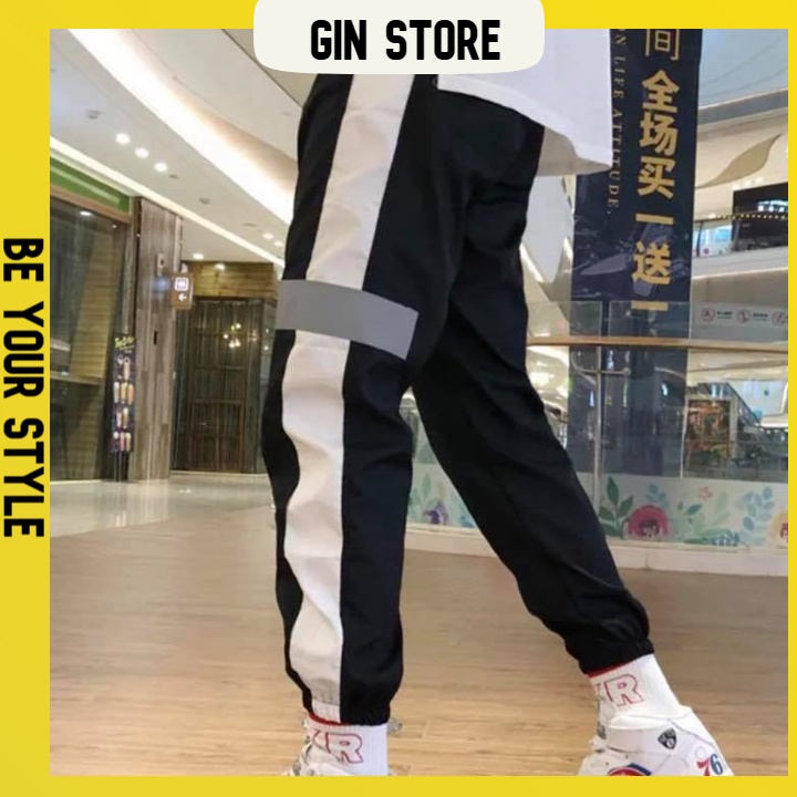 Quần thun phản quang 1 sọc ngang form nam nữ Unisex - GIN STORE