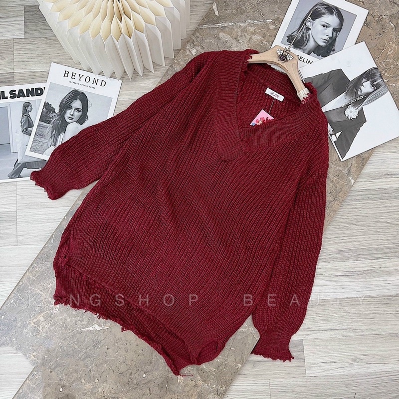 Áo Len Đỏ mân rách viền | BigBuy360 - bigbuy360.vn