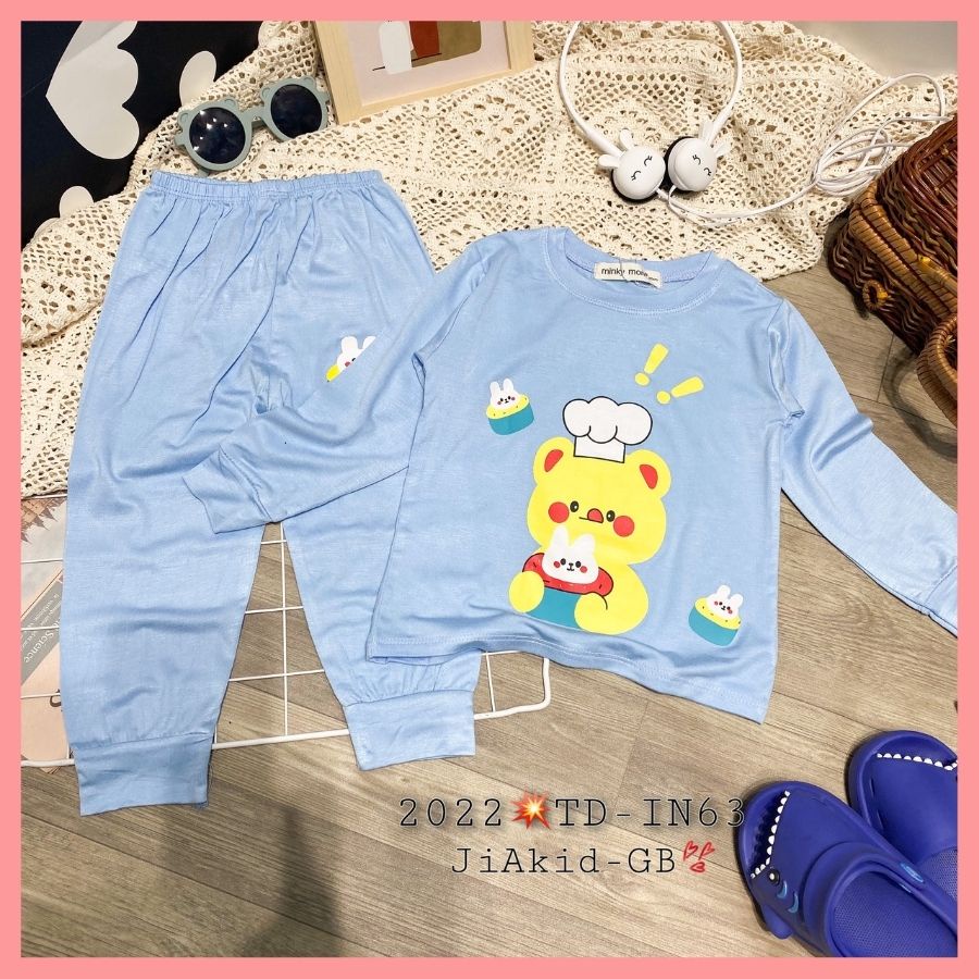 Bộ Thun Lạnh Dài Tay Cho Bé Trai Bé Gái 8-27kg -TD-IN63 In Hoạt Hình Dễ Thương Chất Vải Thoáng Mát