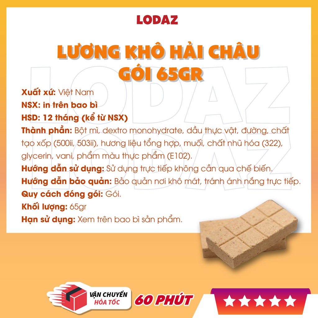 Lương khô Hải Châu 5 sao mix vị bánh lương khô Lodaz thơm ngon gói 65g tiện lợi