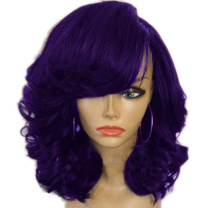 Women's Short Hair Wig Side-Parted Curly Cosplay with Bangs Purple