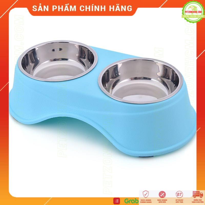 Chén ăn đôi cho chó mèo ⚜ FREESHIP ⚜ Bát ăn đôi khay nhựa - đế chống trượt - chén inox dễ vệ sinh