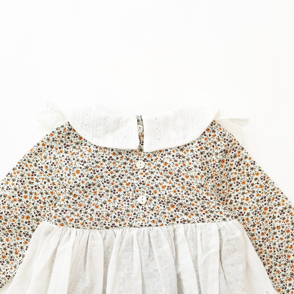 Áo liền quần cotton dài tay họa tiết hoa phong cách công chúa dễ thương dành cho bé gái