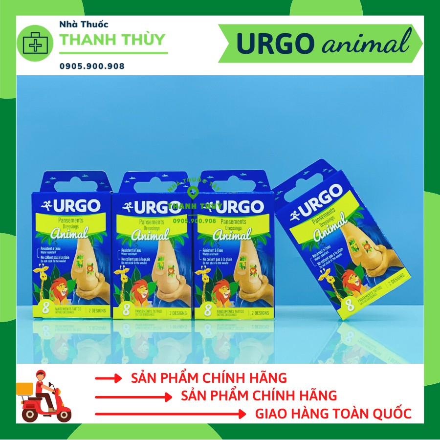 Urgo Animal Tattoo Dressing [Hộp 8 Miếng] Băng Cá Nhân Hình Ngộ Nghĩnh, Dễ Thương Được Đóng Trong Hộp Nhỏ Tiện Dụng