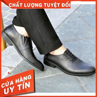 Giày tây nam buộc dây đế cao 3cm giày da công sở cao cấp