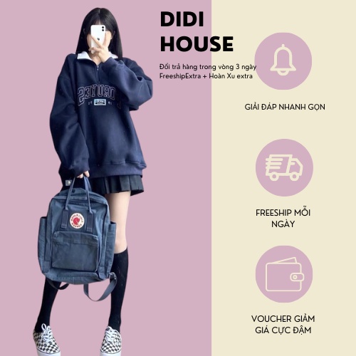 Áo Nỉ Zip Foruyfs Xanh Than Nữ [FREESHIP] 🌸 Sweater cao cổ dài tay bồng, thun hoodie form rộng cá tính Ulzzang 🌸