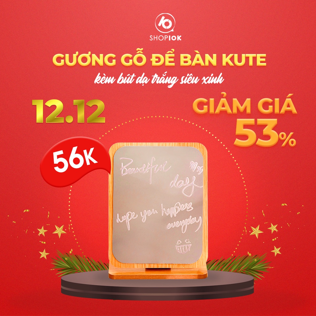 Gương gỗ để bàn cute, gương gỗ trang điểm Hàn Quốc đi kèm bút dạ trắng siêu xinh - SP004016