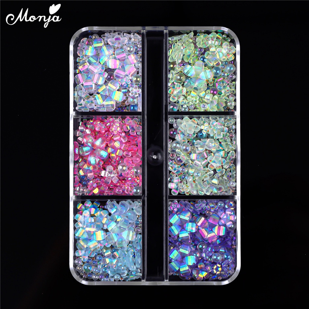 MONJA Hạt Kim Loại 6 Màu Đính Trang Trí Móng Tay 3D