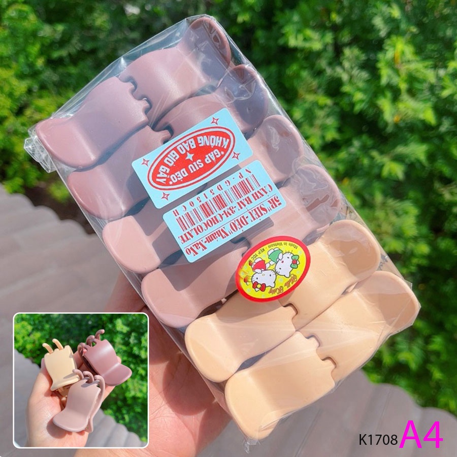 ( KO GÃY) Set 12 Kẹp tóc càng cua 5 răng nhám màu socola THỜI TRANG Orin K1708