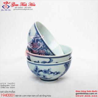 10 chiếc Bát ăn cơm men lam cổ vẽ rồng hóa