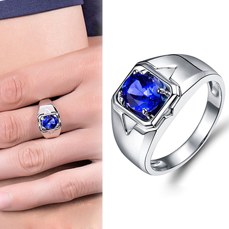 Nhẫn Thép Titan Đính Đá Zircon Xanh Lam Thời Trang Punk Cho Nam