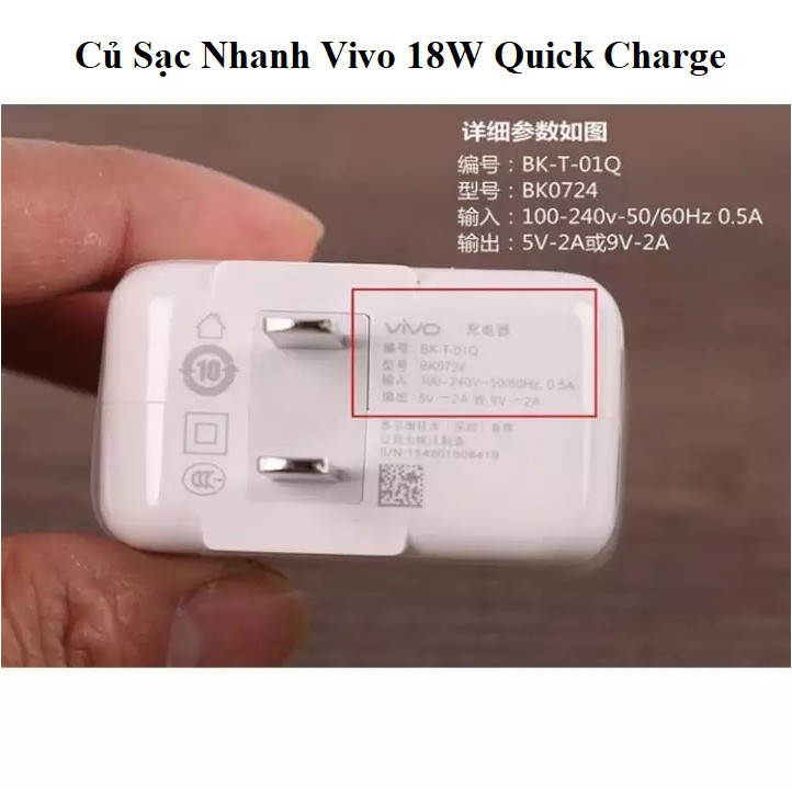 Bộ Sạc Nhanh Vivo 18W Cho Các Máy Vivo, Sạc Điện Thoại Vivo 9V-2A, Sạc Nhanh Quick Charge