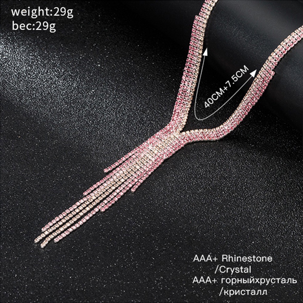 Vòng cổ Dáng Dài Đính Đá Phối Tua Rua Phong Cách Âu Mỹ Sang Trọng