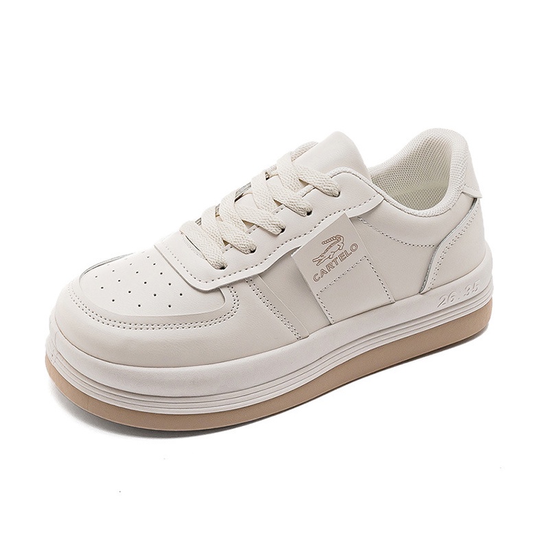 Giày thể thao IELGY bằng da sợi nhỏ đế dày cổ thấp màu trắng hợp thời trang cho nữ