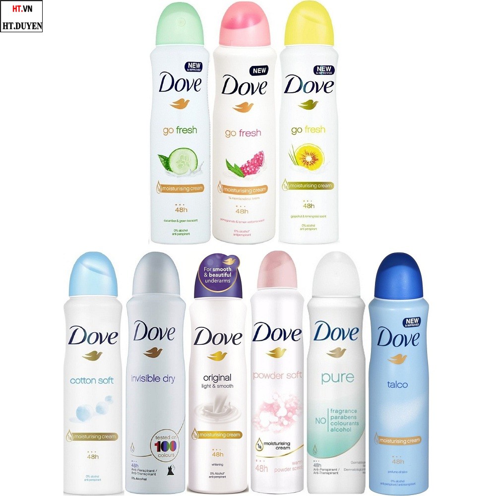 Xịt Khử Mùi Dove 150ml CÓ 9 HƯƠNG THƠM Nhập Khẩu Châu Âu