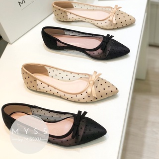 Giày búp bê nữ mũi nhọn lưới ren nơ nhí thời trang MYSS - BB9