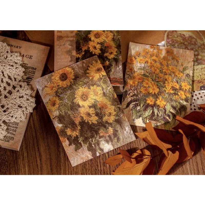 Set 12 Tờ Giấy Nền Giấy Ghi Chú Nghệ Thuật Tranh Sơn Dầu Của Monet Da Vinci Cổ Điển Vintage Trang Trí Sổ Bullet Journal
