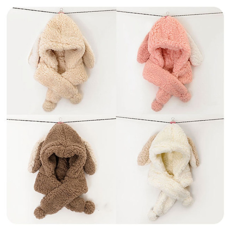 Mũ len khăn quàng cổ lông cừu giữ ấm tai kiểu hoạt hình đáng yêu xinh xắn cho bé