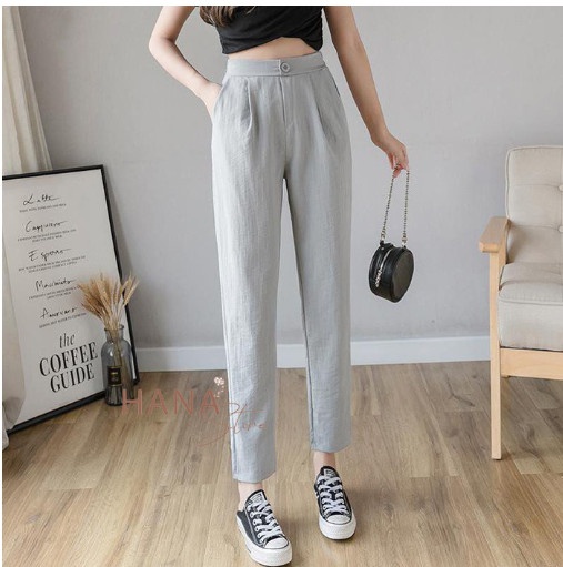 Quần Đũi dáng Baggy dành cho nữ, lưng thun cạp cao [FREE SHIP] dáng 9 tấc - Vải đũi xước
