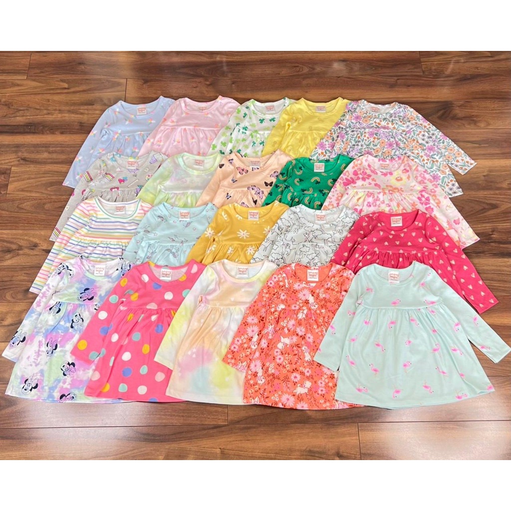 Váy thu dài tay dáng babydoll cho bé gái từ 8-20kg nhiều màu, được chọn màu