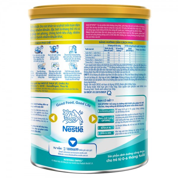 Sữa bột Thuỵ Sĩ Nan Optipro HMO số 1 800g (0-6 tháng)