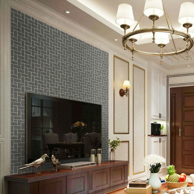 Decal giấy dán tường giả gạch đan xen (khổ rộng 45cm)