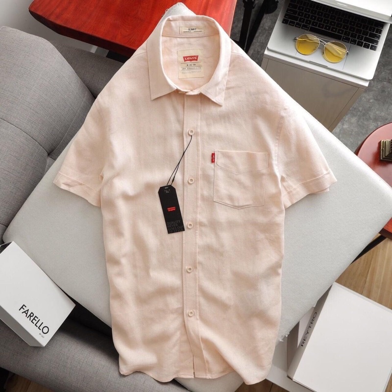 Áo sơ mi nam ngắn tay Le vi s trơn có túi