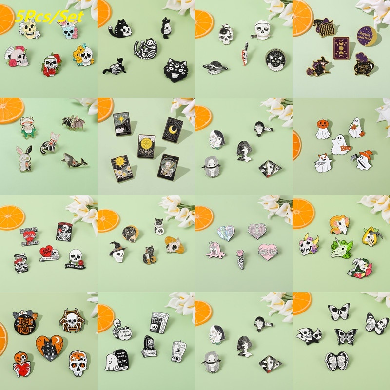 Bộ 5 huy hiệu cài áo QIHE JEWELRY hình đầu lâu phong cách Halloween độc đáo