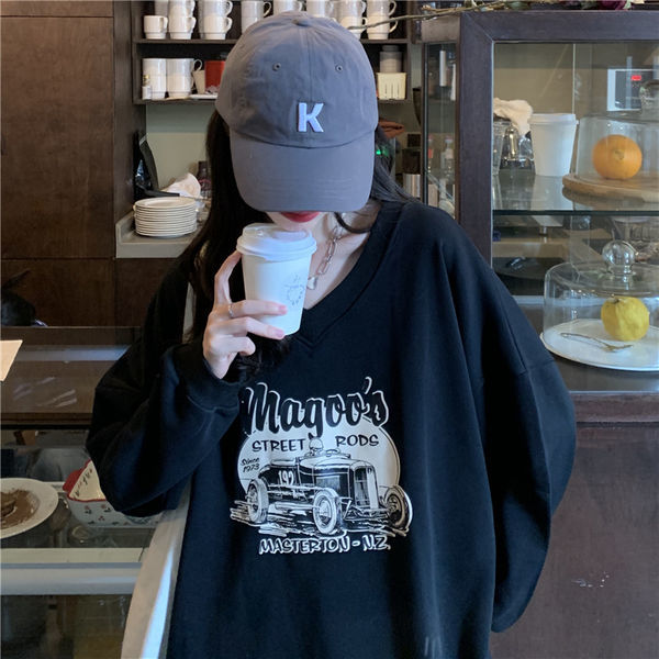 Áo thun dài tay cổ V in họa tiết xinh xắn hợp thời trang cho nữ