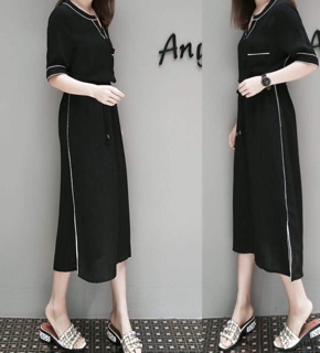 Đầm váy đen viền form dài (kèm hình thật)