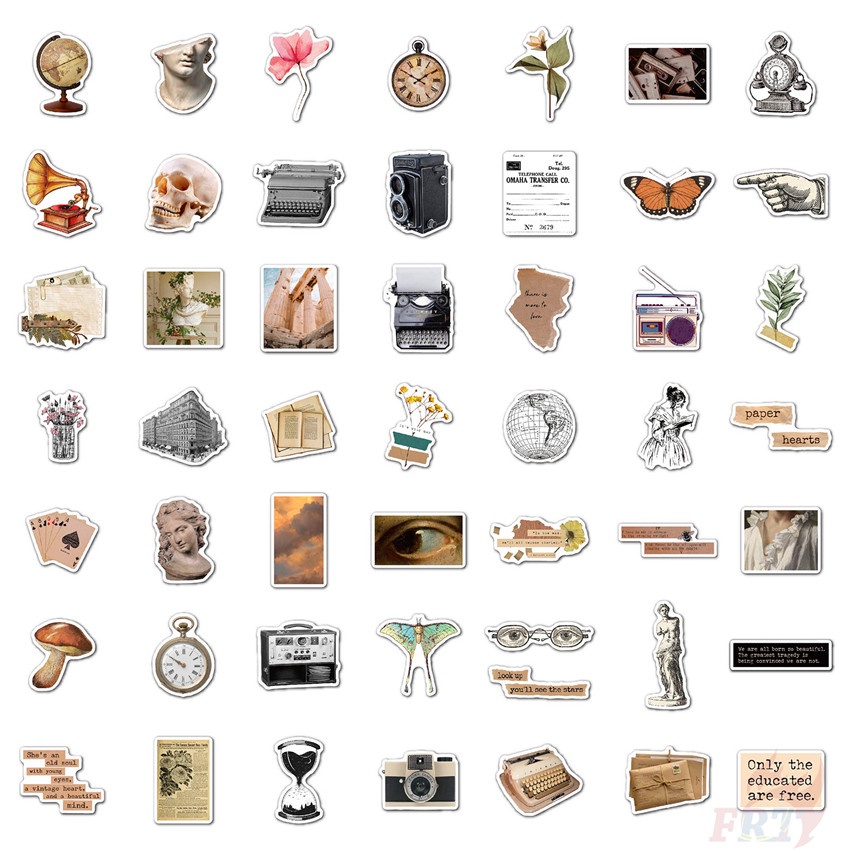 Bộ 100 Cái/Bộ ❉ Miếng Dán Trang Trí Phong Cách Retro Độc Đáo ❉ Sticker Dán Tường Chống Thấm Nước Thời Trang