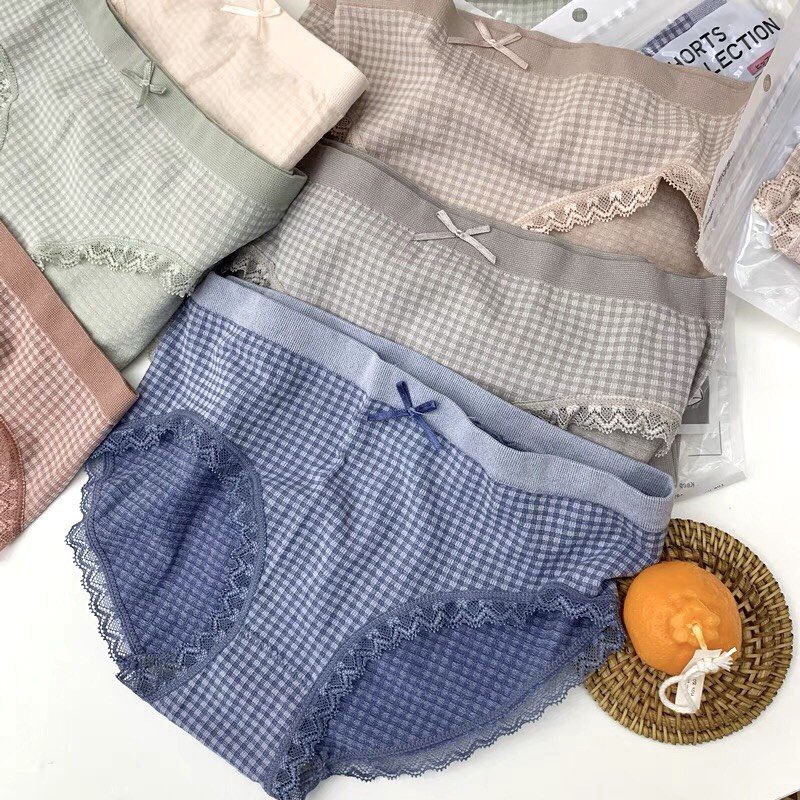 Quần Lót Cotton Caro Phố Ren Nơ Chất Liệu Dệt Kim Co Dãn 4 Chiều PINKBOUTIQUE HQ006